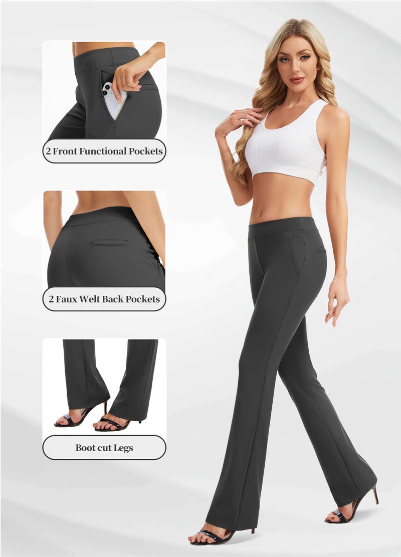 Safort 31" 34" Women Bootcut Yoga Tall Dress Pants Flare Long Trousers Work Stretchy Business Casual Slacks Pockets, 34", Grey, XL - Image 3